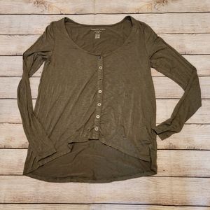 American Eagle Soft and Sexy Club Button Long Sleeve Top